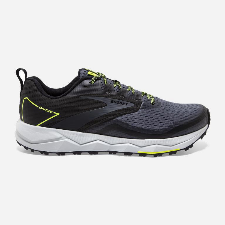 Brooks Divide 2 NZ - Men's Outdoor Trail Running Shoes - Black/Ebony/grey Charcoal/Nightlife/green Y